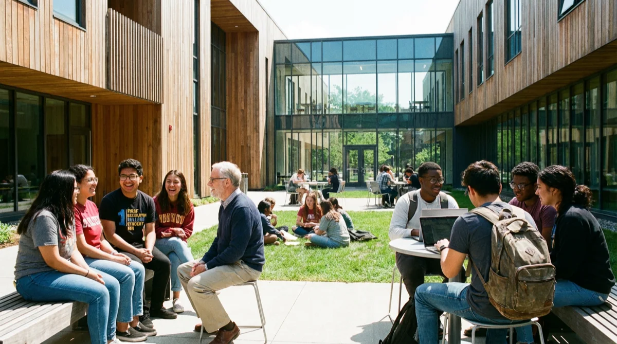 Students interacting on a university campus